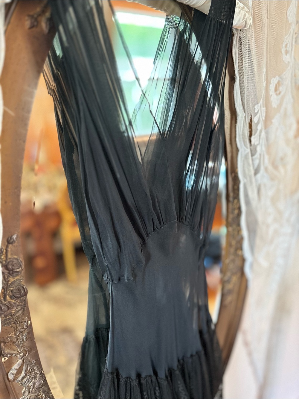 1930s Rare Vintage Black Sheer Silk Lace Dress Bolero Set - Picture 8 of 16